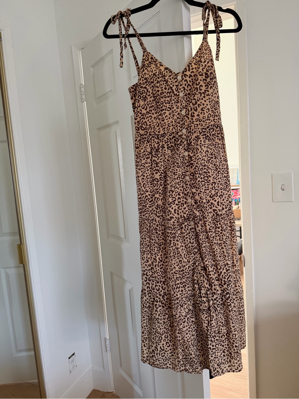 GAP Leopard Print Tie-Strap Maxi Dress in Tan and Brown